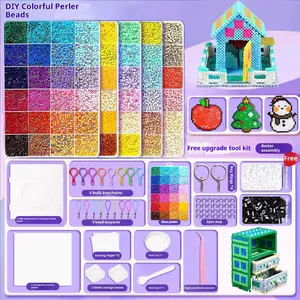 DIY Making Kit with 24/48/72 Color Beads, Bead Set, Includes Nail Board, Ironing Paper, Keychain, Plate, Tweezers, Perfect Christmas Gift, Handmade Crafts