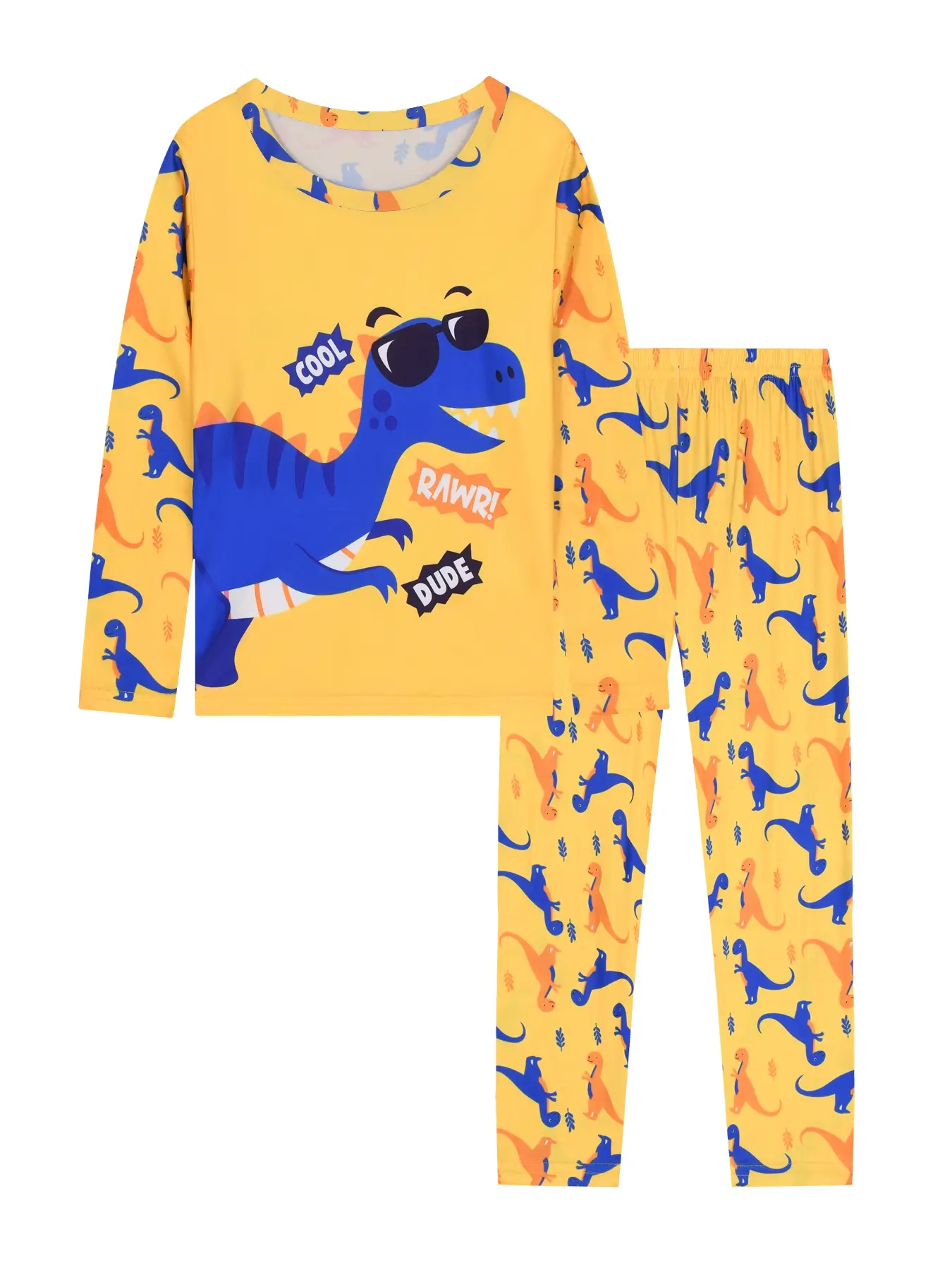 Boys 2-Piece Long Sleeve Pajama Set with Fun Dinosaur Print, Cozy Autumn Homewear for Kids, Adorable Sleepwear for Boys