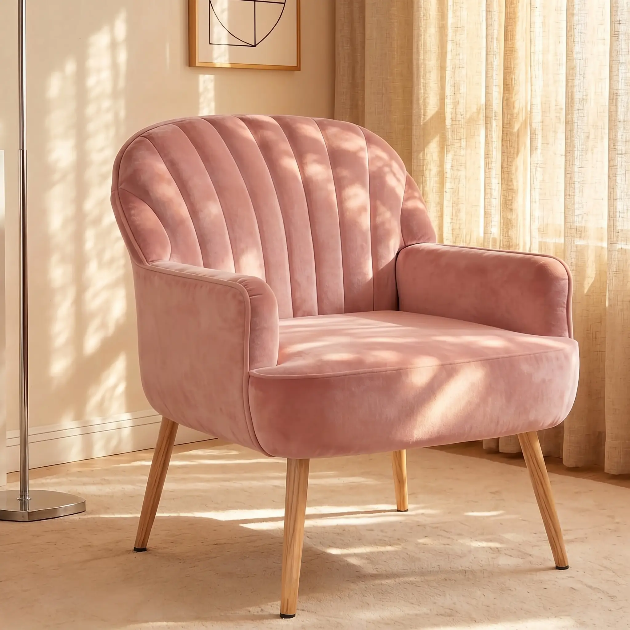 Modern Velvet Accent Chair, Luxury Single Sofa Armchair with Metal Legs, Comfy Barrel Chair for Living Room, Bedroom, Office, Waiting Room & Cafe, Durable Seating, Indoor Chair