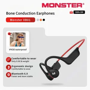 The Monster XB01 bone conduction Bluetooth 6.0 headphones feature an open design, IPX56 water resistance, a 200mAh battery, and a battery life of over 100 hours, making them suitable for running, fitness, gaming, and other scenarios. earbuds lps  017 tkok