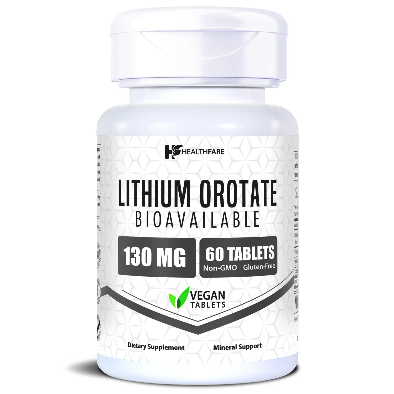 HealthFare Lithium Orotate 130mg | Delivers 5mg Elemental Lithium | 60 Vegetarian Tablets | High Bioavailability Trace Mineral | Non-GMO | Gluten-Free | Made in USA