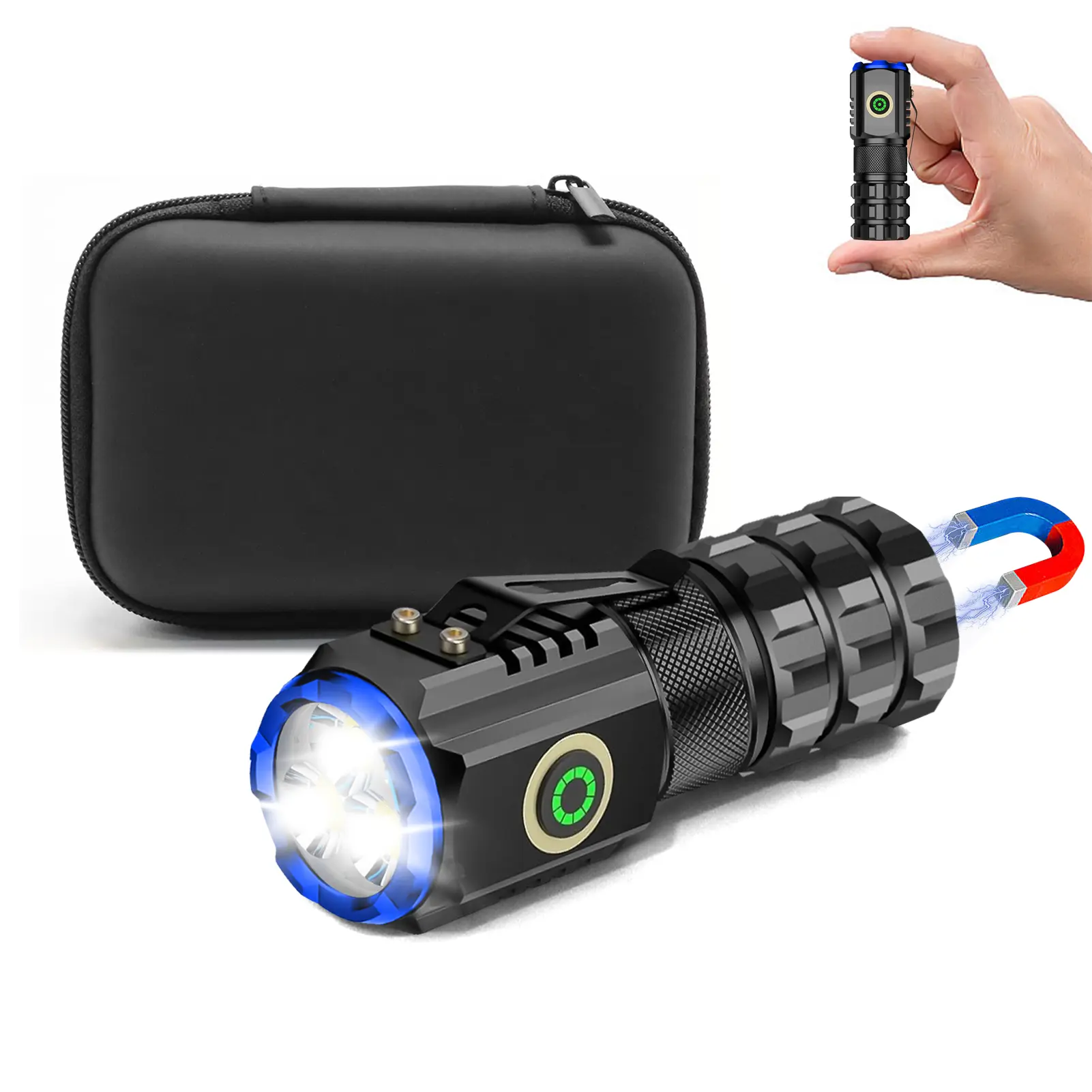 Durable Heat-Resistant Aluminum EDC Pocket Flashlight, 1300 Lumens Mini Rechargeable Light with 6 Modes, Waterproof Magnetic Base, Clip for Camping, Emergencies, Night Walking, With Base, Emergency Use, 2.82Oz, 2000Mah, Led Lights