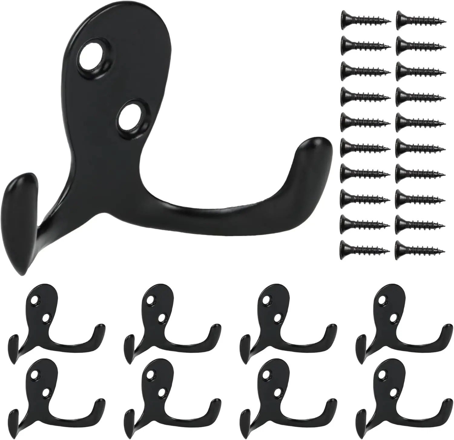 10 Pack Coat Hooks, Metal Wall Hooks Hardware, Heavy Duty Double Prong Wall Mounted,Black