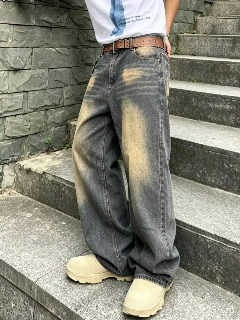 Men's Plus Size Mud Wash Baggy Jeans - Stretch Wide Leg Denim Pants with Vintage Fading, XL-6XL. #Streetwear #BaggyJeans #PlusSizeFashion #TikTokMadeMeBuyIt