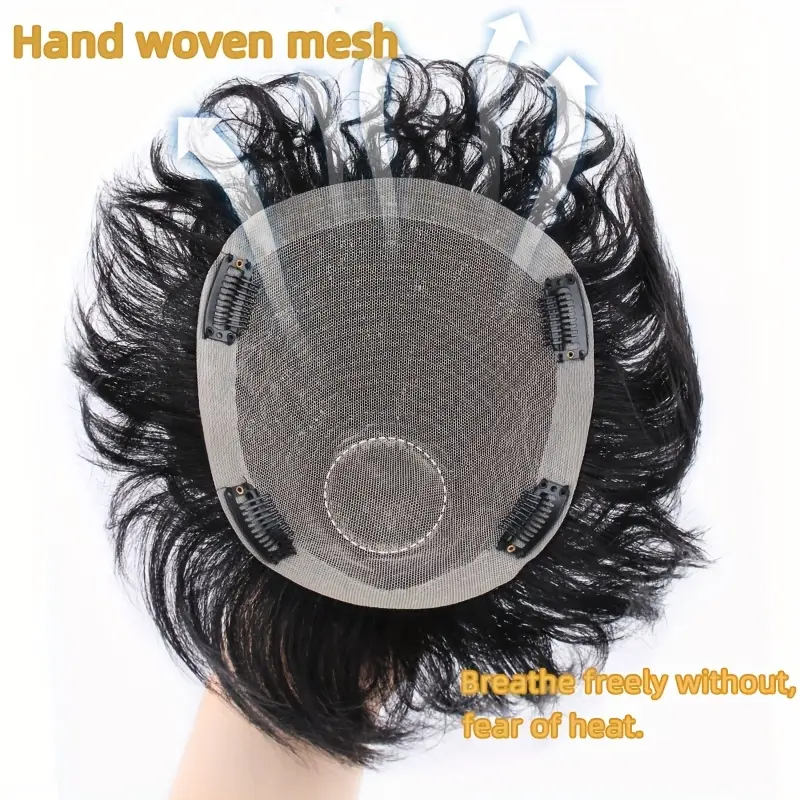 Wholesale 2025 Fashionable 100% Human Hair Topper for Male - Curly Wavy Texture, Clip-On, Glueless, Invisible Fit, Business Style, Lightweight & Durable, Natural-Looking, Universal Head Size Fit, All Ethnicities, Fits All Head Sizes