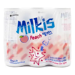 LOTTE Milkis Peach Flavored Carbonated Drink 8.45fl oz (250ml) x 6Cans 50.7 fl.oz Beverage