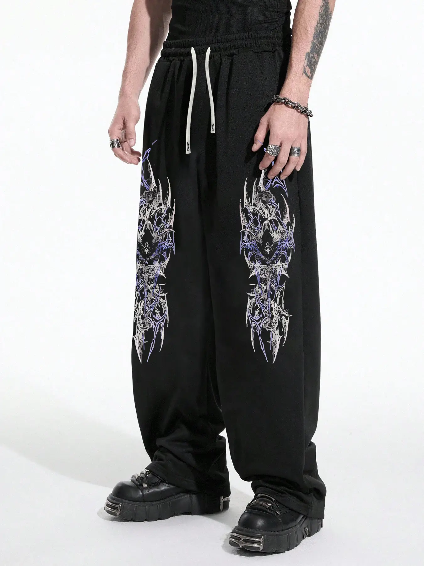 Men's Casual Sport Pants, Gothic Dark Element Sweatpants, Drawstring Loose Wide Leg, All-Season Fitted Long Pants for Men