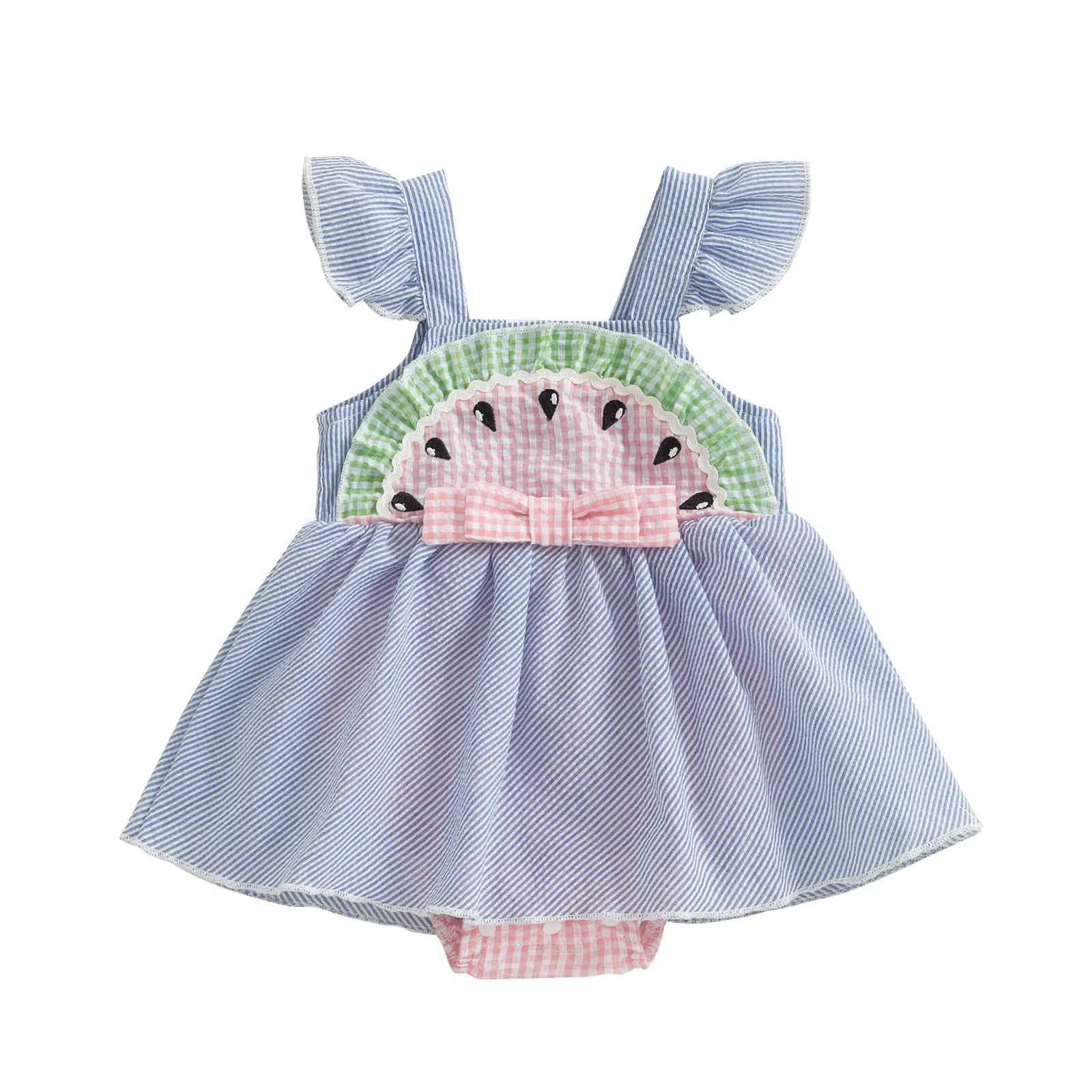 Baby Girl Summer Clothes Infant Watermelon Romper Tutu Dress Newborn Fly Sleeve Stripe Onesie Toddler Party Bodysuit Dresses Cute Summer Clothes