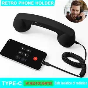 New TYPE-C Straight Plug Phone Retro Mute,C-Style No Conversion Needed, External Call Handset with Simple Ergonomic Design in Colorful Various Dreamy Colors Portable Mini audio Black Headset