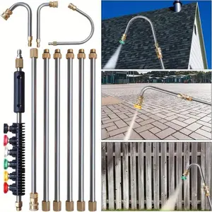 Pressure Washer Extension Wand 10 Pack Power Washer Lance Set with 5 Atomization Nozzle Tips Curved Rod for Gutter Roof Drainage & Walls Cleaning