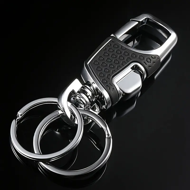 Zinc Alloy Car Keychain, Upgraded Dual-Ring Design, Durable Iron Chain, Leather Keyring, Metal Keychain, Universal Fit, Modern Style