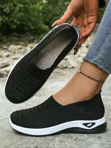 Spring Summer Hollow Out Mesh Women's Slip-On Walking Shoes, Soft Sole Comfortable Casual Sneakers, Breathable Non-Slip Commuter Shoes Footwear