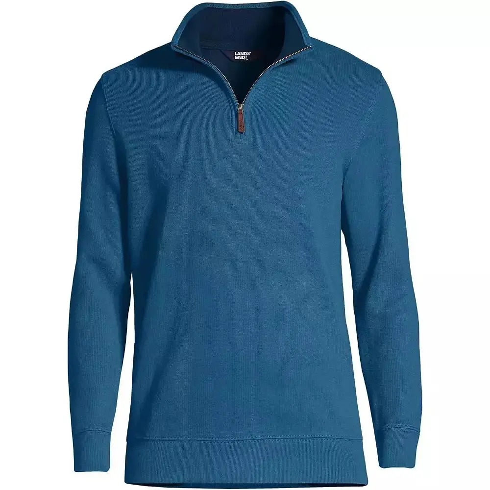Lands' End Men's L,XL Bedford Rib Quarter Zip Long Sleeve Soft Cozy Sweater Pullover Evening Blue 447688