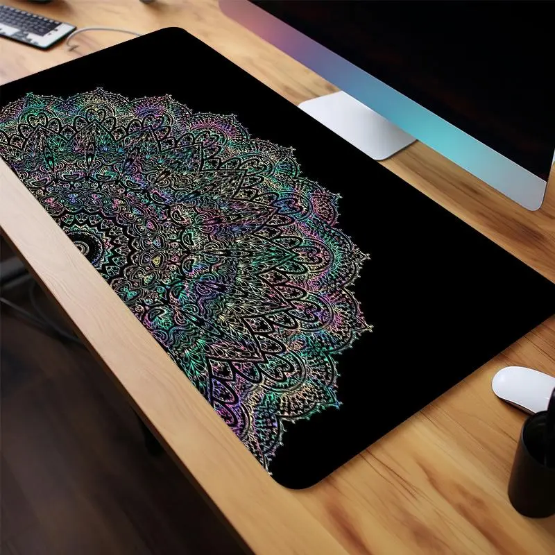 Mandala Pattern Mouse Pad, Rectangle Gaming Mouse Pad, Non-Slip Rubber Base Stitched Edge Desk Pad for Desk Laptop Desktop, Desk Accessories