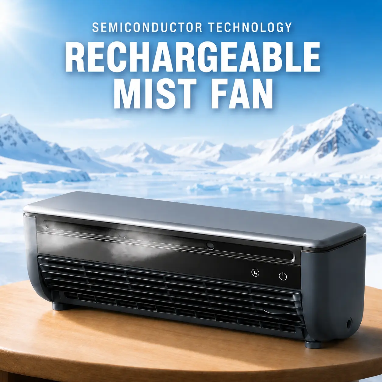 Portable Rechargeable Mist Fan | Semiconductor Cooling Chip | Wall-Mountable | Suitable for Kitchen, Outdoor, and RV Use | 6000mAh High-Performance Battery.