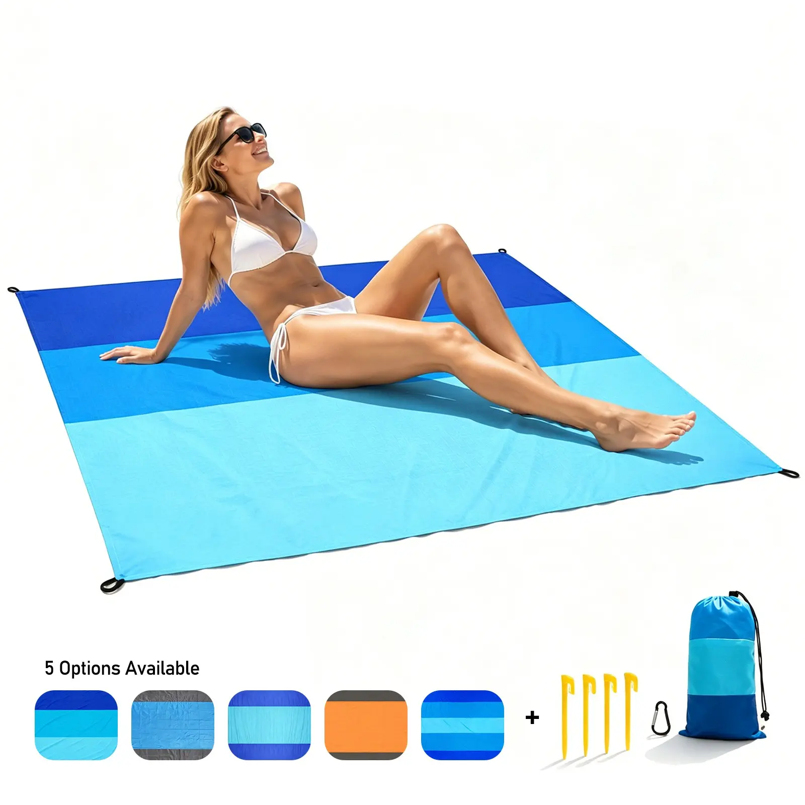 Oversized Beach Towel Blanket, Sandproof Quick Dry Beach Mat with Stakes, Lightweight Waterproof Picnic Towel for Beach, Pool, Camping, Travel, Outdoor Use, Storage Bag Included