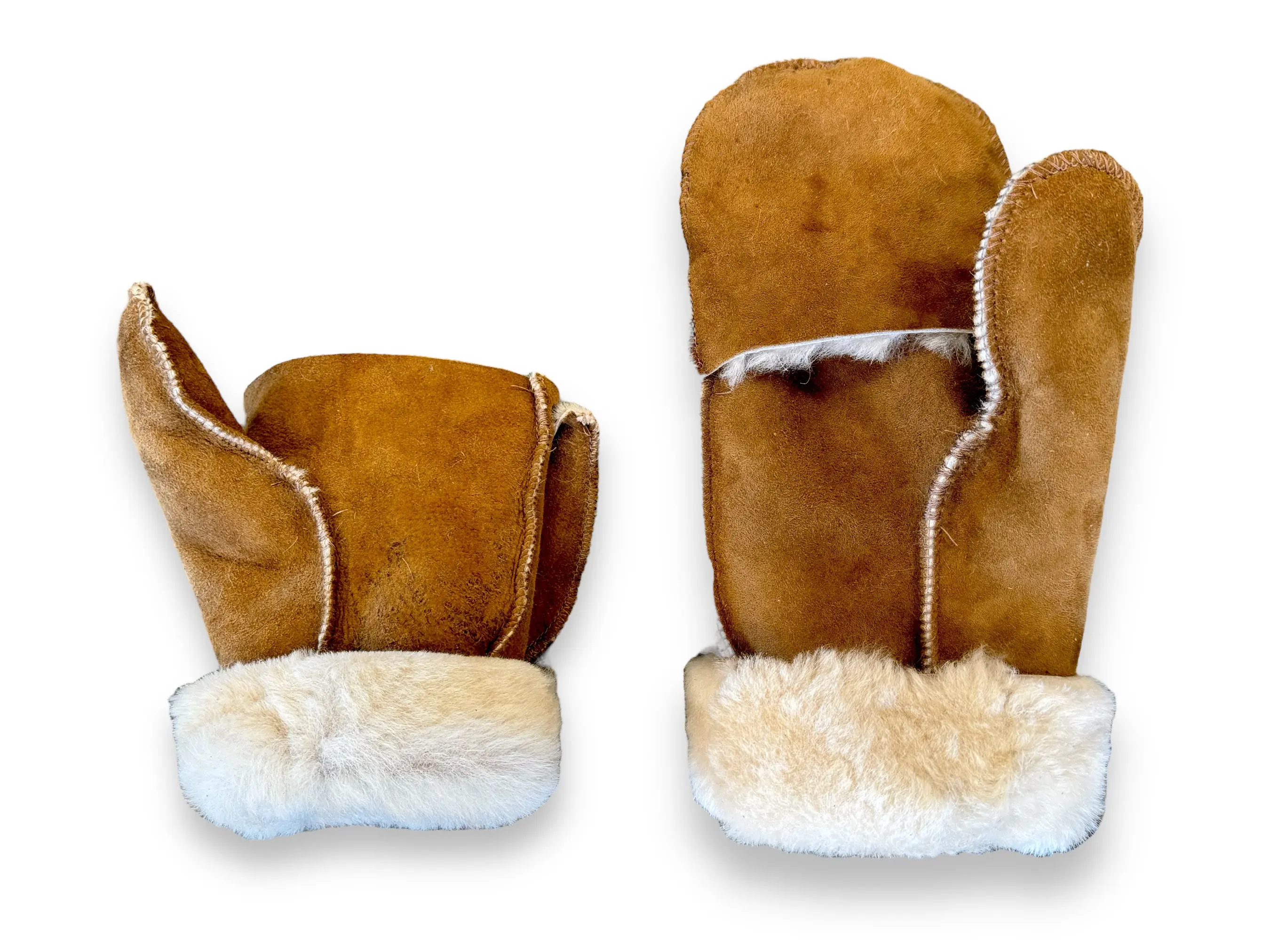 Sheepskin Fur Convertible Mittens – Fur Flip Mitten – Pop-Top Flap White and Brown Sheepskin Fur Mittens – Handmade Warm Mittens