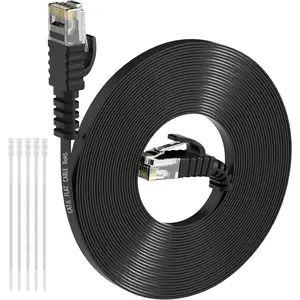 Cat 6 Flat Ethernet Cable 25 Feet, UL Listed Slim Patch Cord(from 2-300ft) Pure Copper, 10Gbps 500MHz, LAN RJ45 Network Internet Cable +15 Ties-Black