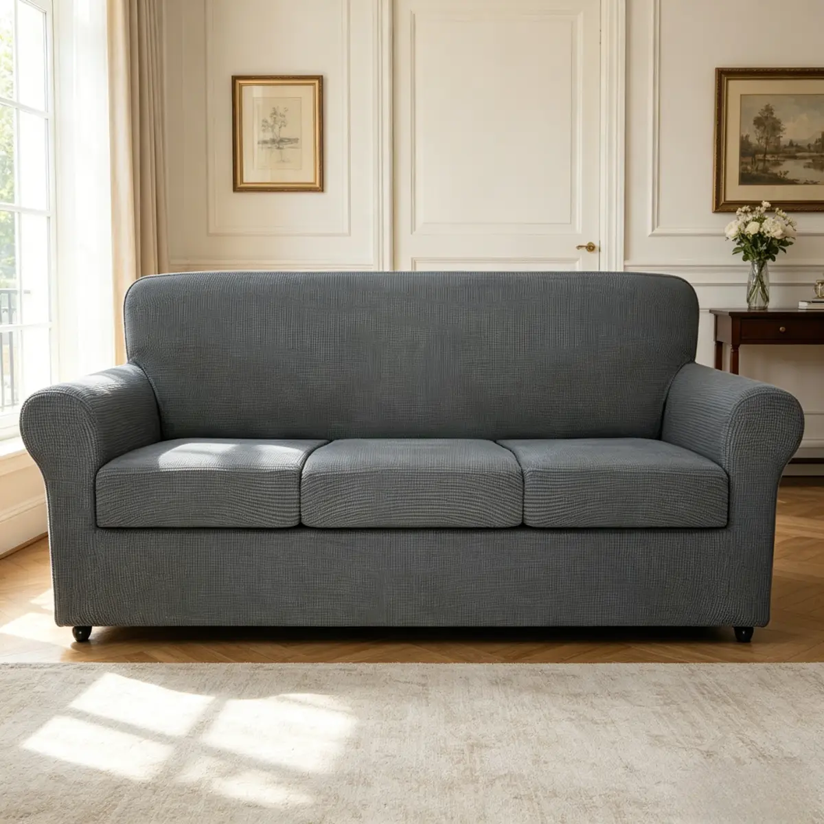 4-Piece Stretch Sofa Covers for 3 Cushion, Pet-Friendly, Couch Covers for Living Room Furniture Slipcovers, Thickened Jacquard Fabric non-slip washable sofa slipcover Soft Sofa Protector Sofa Protector Mat