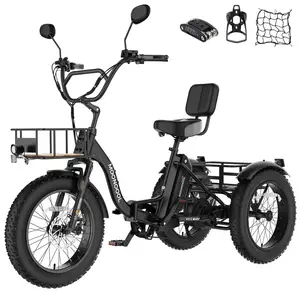 MOONCOOL FT1 Electric Tricycle for Adults, 1000W 4" Fat Tire Aluminum Frame, 48V 14.5Ah Battery, Hydraulic Disc Brakes with Rear Differential, Front Suspension, 7-Speed Transmission, 400lbs Payload