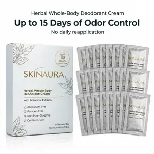 Herbal Deodorant Cream – SkinAura – 24 Sachets Whole Body Odor Control, Up to 15 Days Freshness, Aluminum-Free Natural Deodorant for Underarms & Intimate Areas