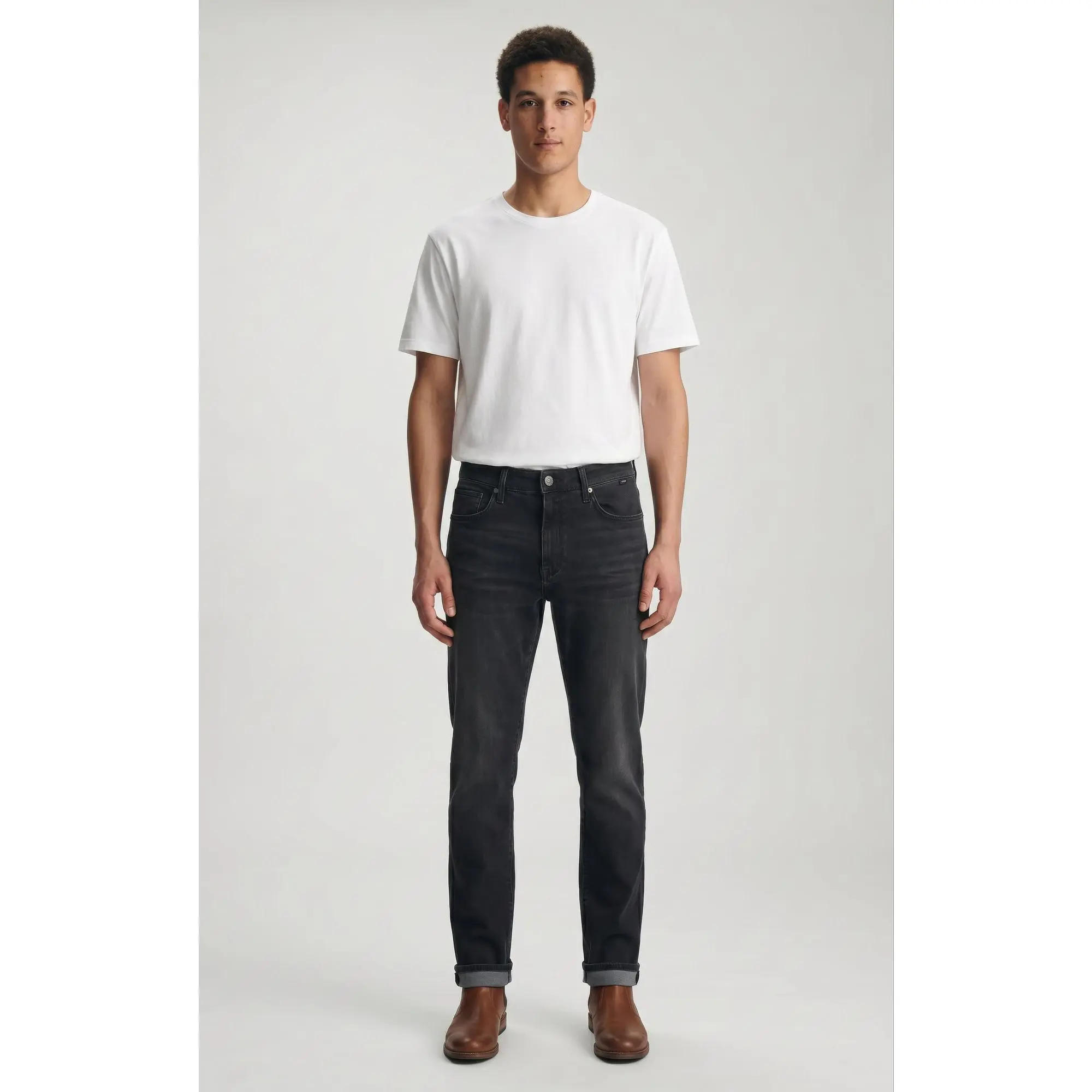 Men's Jake Slim Cut Jeans - Charcoal Grey, Stretchable Cotton-Elastane Denim, Modern Regular Rise, Full Length, Solid Plain, All-Season Casual Menswear Pants