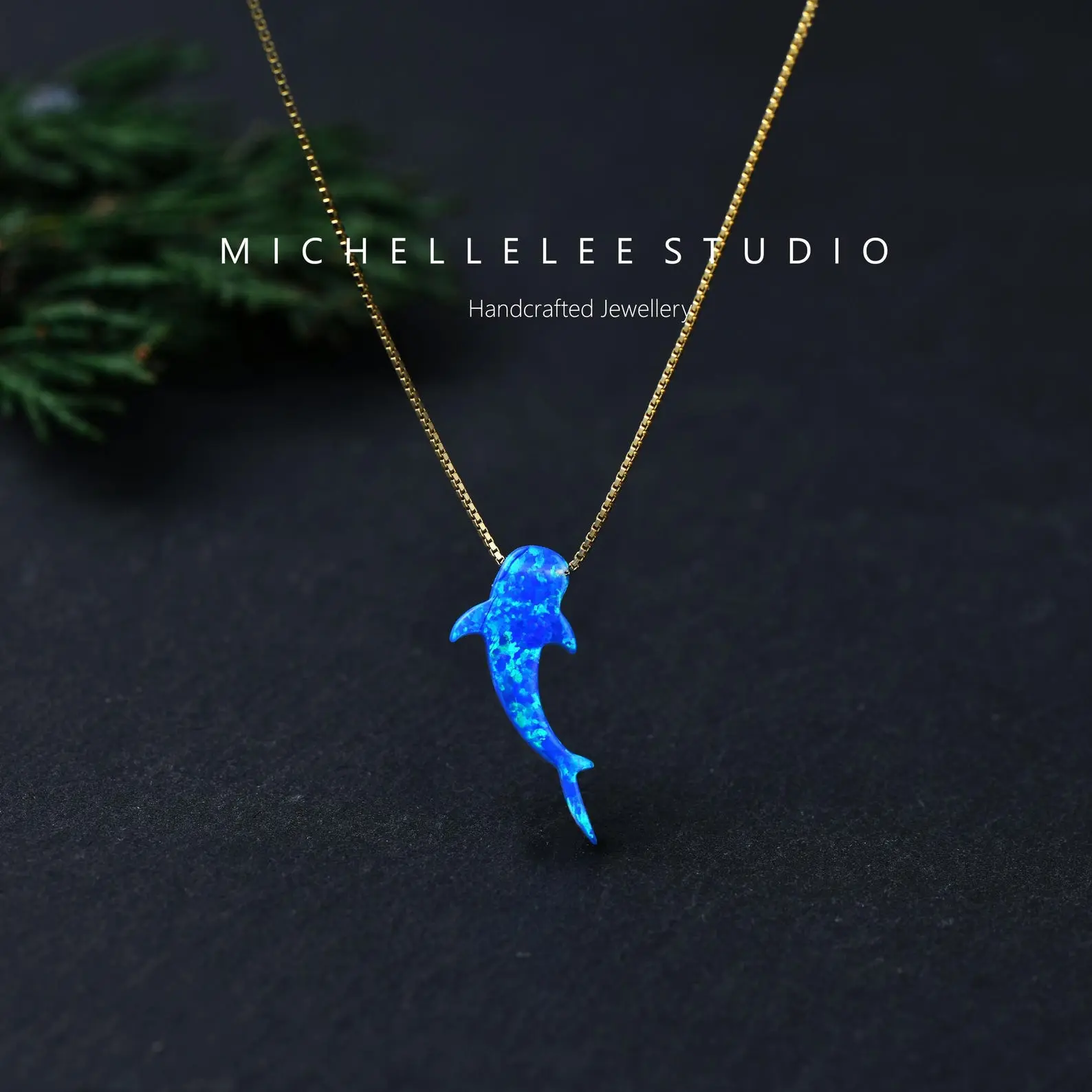 Blue Opal Whale Shark Pendant Necklace with Sterling Silver Chain, Fashion Costume Jewelry Accessory