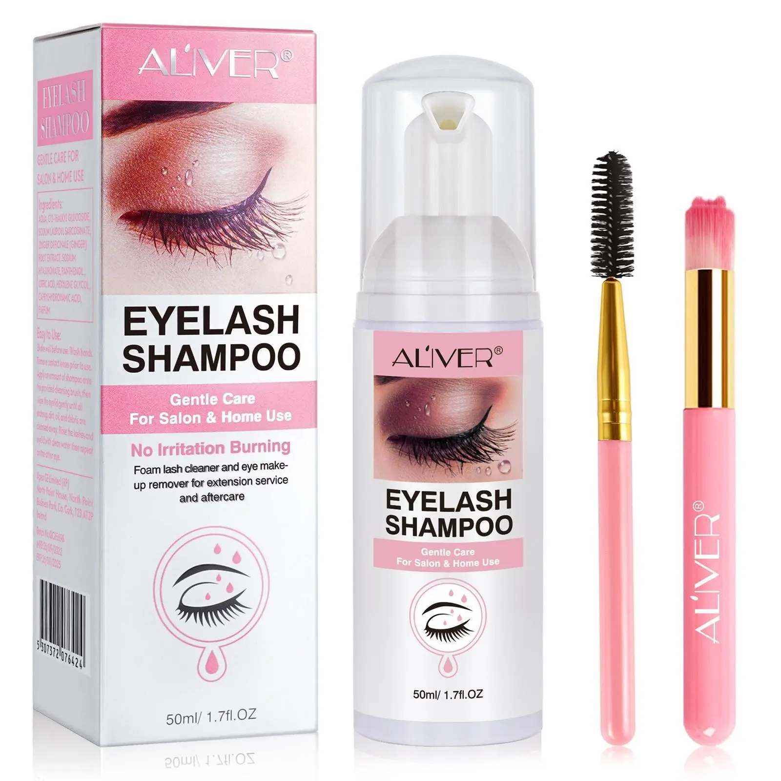 ALIVER Eyelash Cleaning Set, Eyelash Foam Cleanser Lash Extension Cleanser for eye area cleansing. It cleanses the eyelashes and leftover eye makeup without irritating the skin, making the eye area cleaner and fresher Makeup Remover Eyelash Shampoo Kit