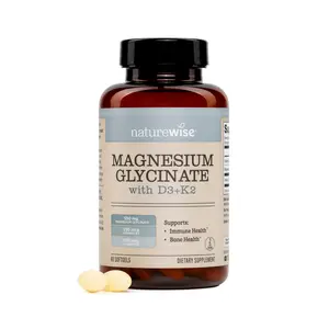 NatureWise Magnesium Glycinate 550mg + High-Dose Vitamin D3 K2 100 mcg - Chelated Magnesium Glycinate + Vitamin D3 K2 Softgels for Bone Support - Non-GMO, USA Manufactured