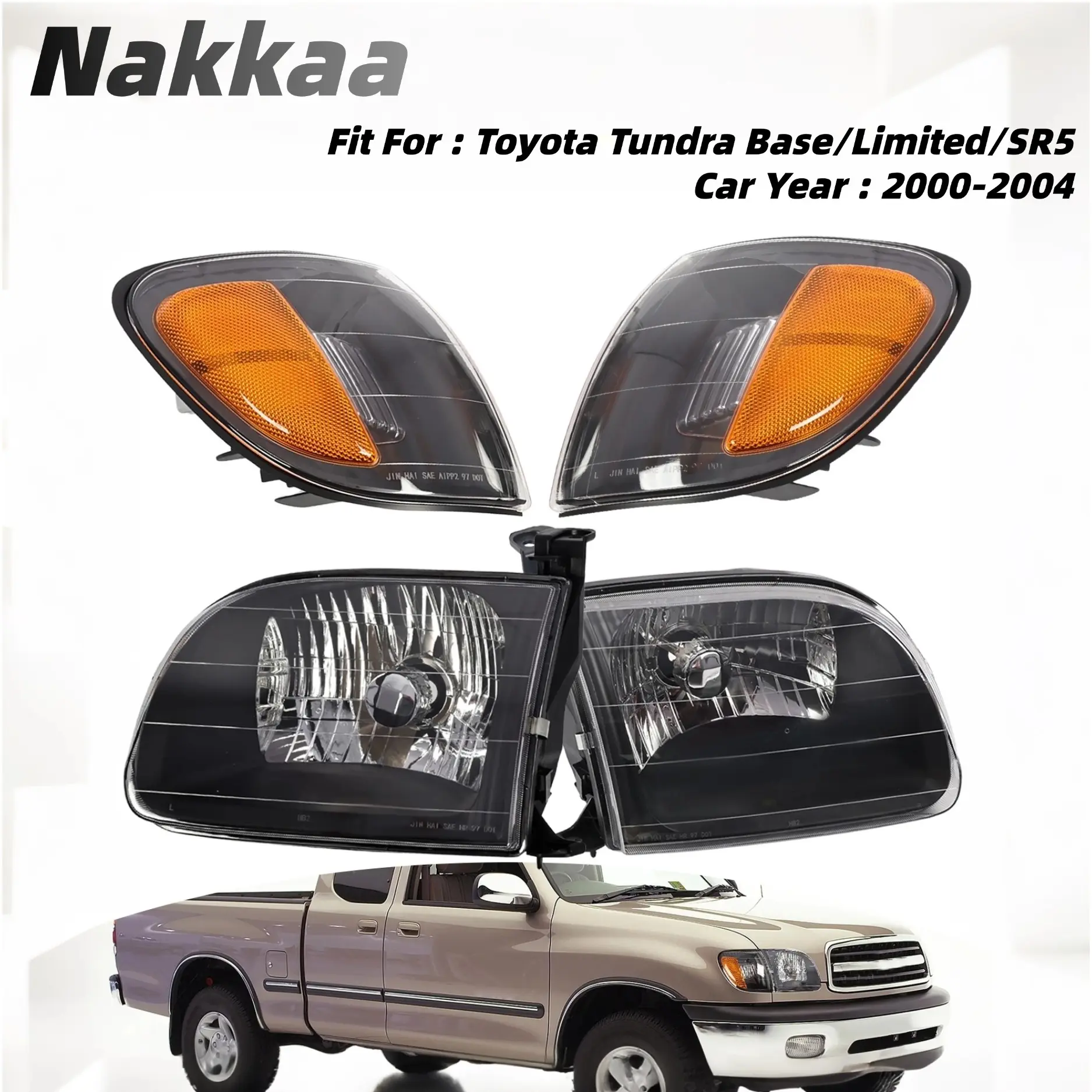 Nakkaa Fit For 2000-2004 Toyota Tundra （Base/Limited/SR5 Models） ,LED Headlight Bulbs Front Light LED Lights with Black Plastic Lens, Left & Right Set ,Inner Side & outer Side, Plug-And-Play