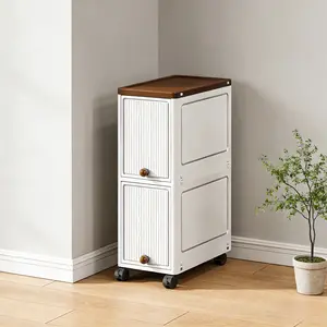 1 piece of drawer-type narrow gap cabinet, multi-layer transparent Fluted Storage Cabinet with plastic handles, floor-standing storage cabinet/storage box for living room and bathroom