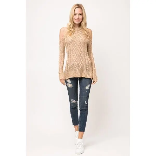 Taupe Ribbed Knit Long Sleeve Sweater Top
