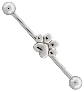 Urban Body Jewelry Paw Print Stainless Steel Industrial Barbell, for Sports & Outdoor Weight Training Fitness Enthusiasts
