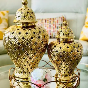 Gold ginger jar, model Jade, vase, ginger jar Ceramic Kitchen Organiser Traditional