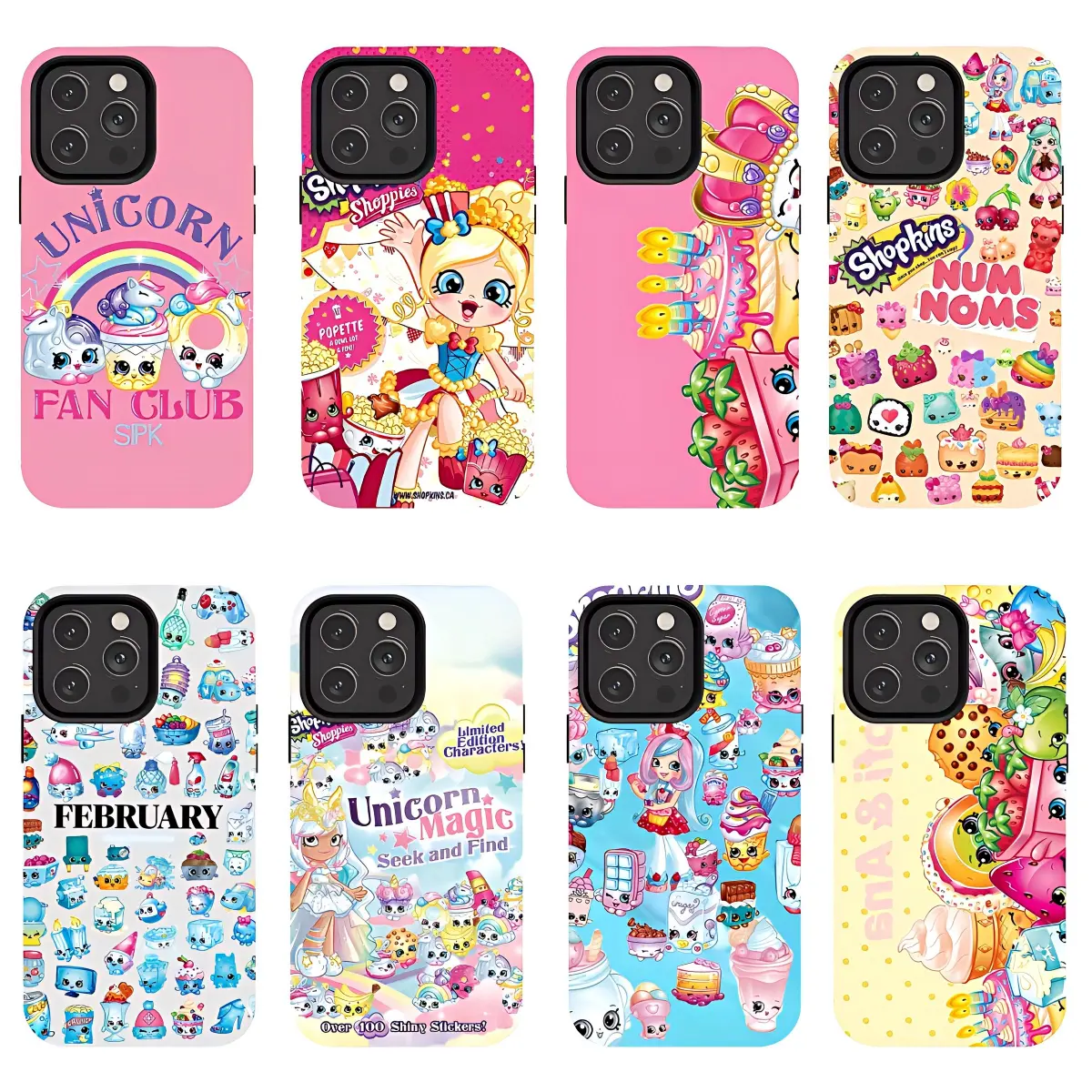 Shopkins Unicorn Phone Case Set, 8 Styles Lovely Cartoon Aesthetic Cases for iPhone 17/16/15/14/13/12/11 Pro Max/Plus & Samsung Galaxy S23-S25, Ideal Gift for Girls and Children