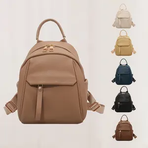 Women's Modern Small Backpack - Multi-Pocket PU Leather Daypack with Zipper for Students, College, and Daily Use