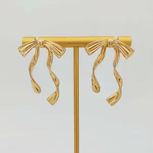 Bow Earrings One Pair Golden Ribbon Bow Earrings Women's Jewelry