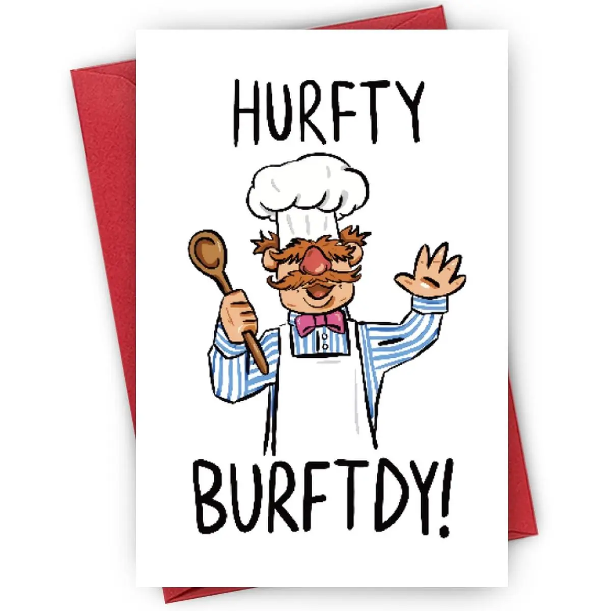 A chef-themed cartoon birthday card suitable for anyone, featuring a fun paper card with a creative animal theme, perfect for celebrations with family and friends, Funny Dad Card, Fun Party Cards