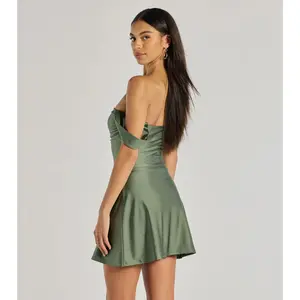 Classics Lover Off-The-Shoulder Satin A-Line Mini Dress