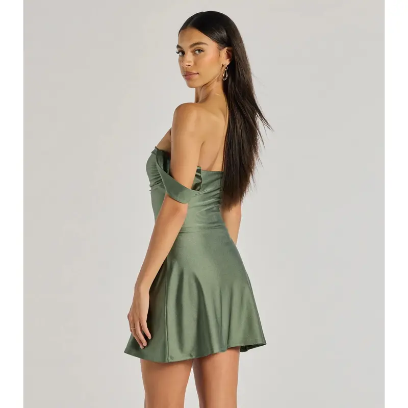 Classics Lover Off-The-Shoulder Satin A-Line Mini Dress