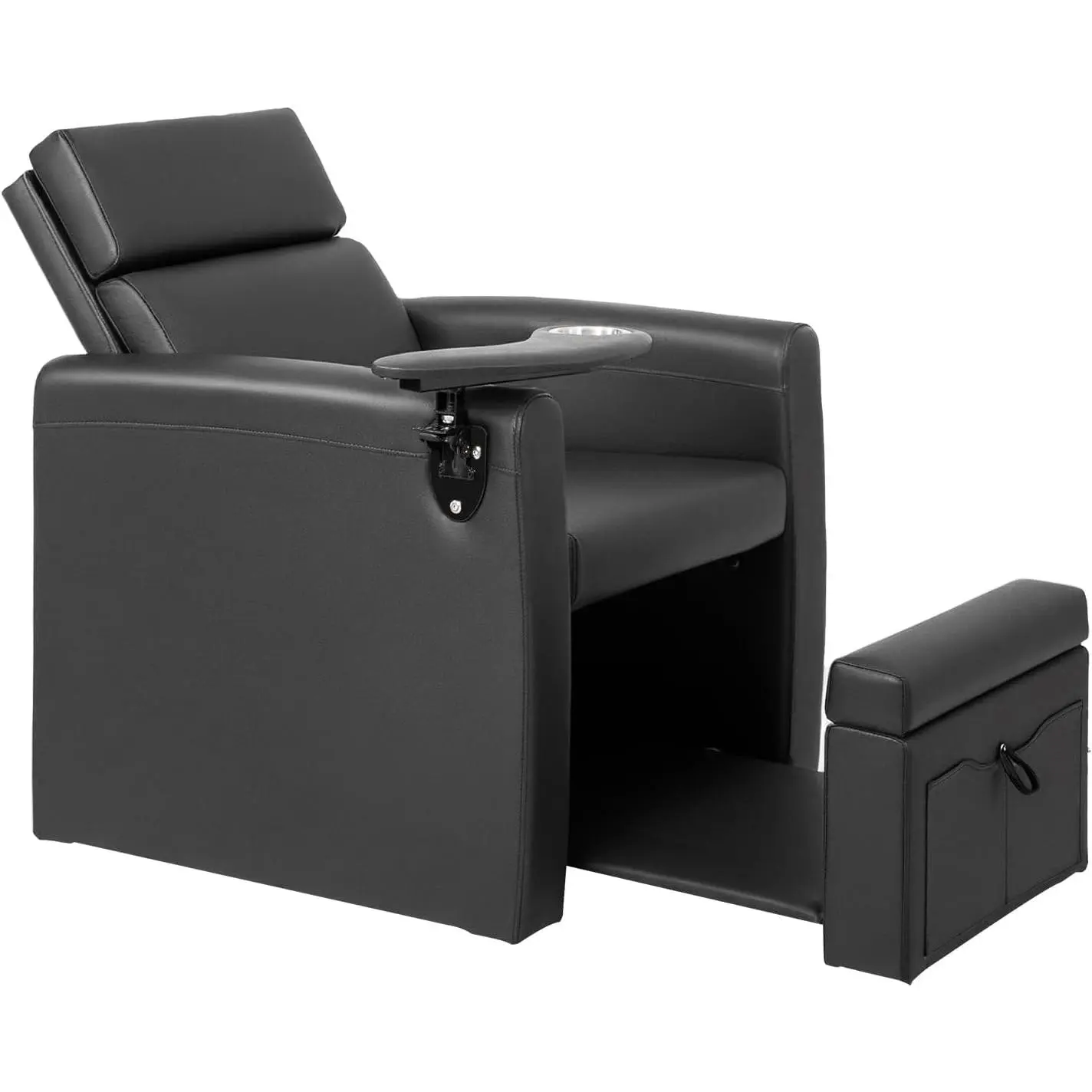 OmySalon Sturdy PU Leather Electric Pedicure Chair - Commercial Salon Furniture with Adjustable Backrest, Movable Cup Holder, Hidden Storage Platform, No-Plumbing Full-Floor Support, Remote Control, Waterproof for Professional Nail Tech Services, Foot Car