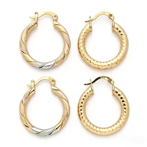 Women's 2-Pair 18K Gold-Plated Brass Oval Twisted Earrings, Irregular Textured Hoop Set, Elegant Fashionable Heavy Daily Fashion Accessories, Elegant Earrings