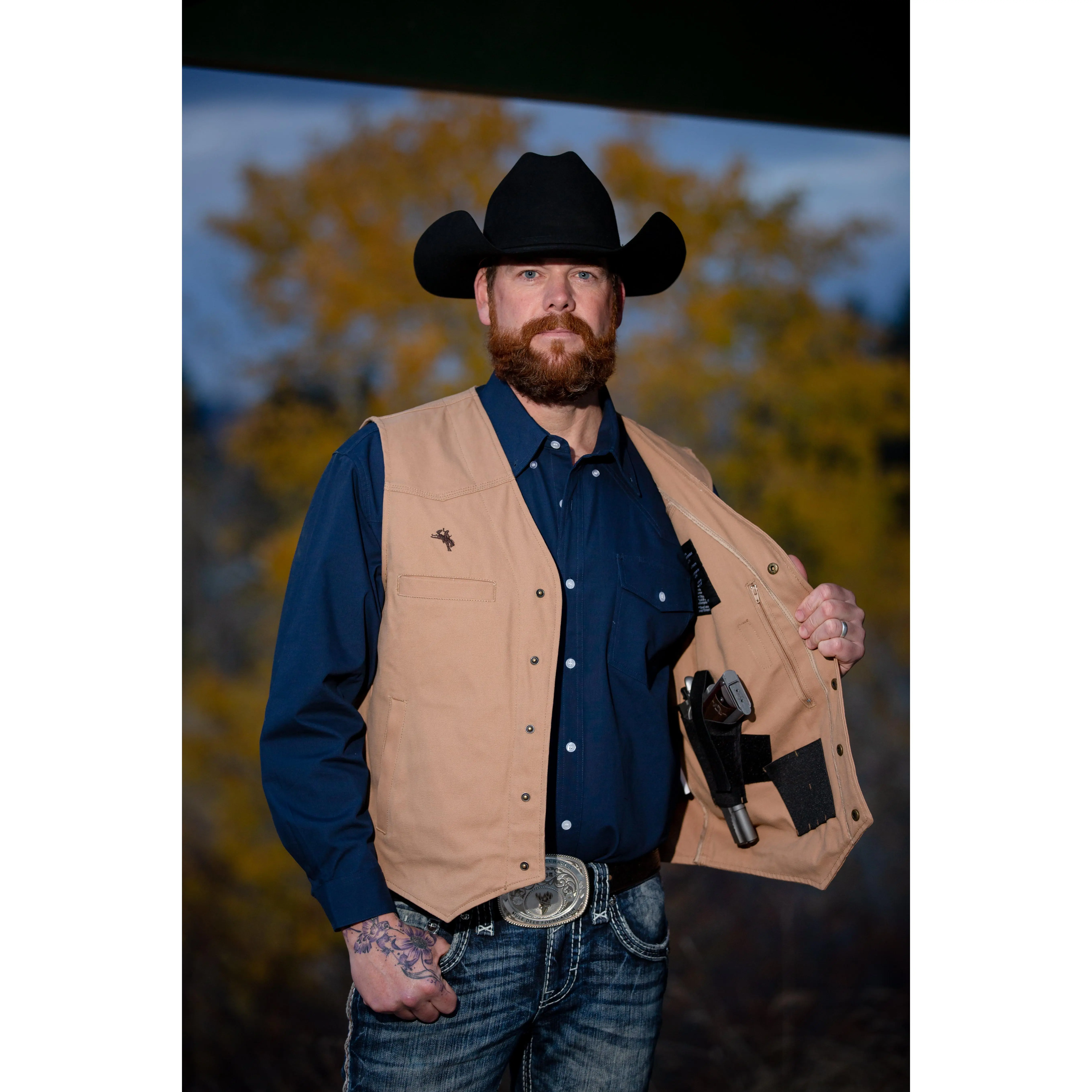 Men's Canvas Vest - Western Style Work Tops with Concealed Carry Holsters and Snap Front, Menswear Sizes XL, 3X, Cotton, Pockets, S–3Xl, Tall M–3Xl, Two Chest Pockets