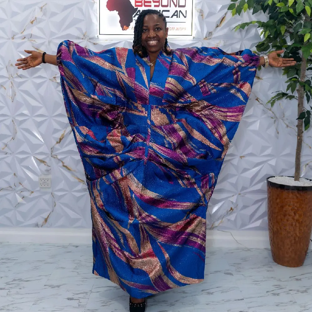Women's Luxury Adjustable Boubou Kaftan - Light Luxe Fabric, Dramatic Flare Flatters Curves, Statement Sleeves, High-Shine Formal Maxi, African Party Wear Outfit