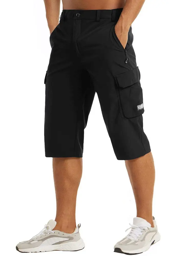 Men's Athletic Fit Nylon Blend 3/4 Capri Pants - Casual Gym Shorts, Quick Dry, Zipper Pockets, Fitness Running Bottoms, Partial Elastic Waist, Workout Shorts, Mensfashion, Below-Knee Length Adds More Coverage, Breathable Nylon Cools You