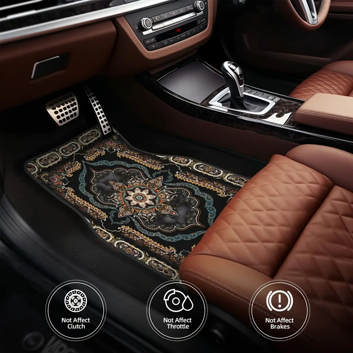 4 pieces of European national bohemian pattern car rubber floor mat, animation general anti-skid car front and rear carpets, waterproof and easy-to-clean car interior accessories, Floor Mats For Car, Car Floor Mats