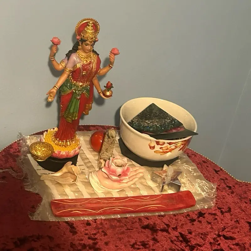 Lakshmi Abundance Altar with Decorative Figurine and Bowl for Spiritual Decor