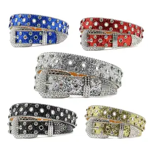 Unique minimalist rhinestone belt with multiple eyelets, street fashion, shiny and versatile, unisex decorative fresh belt