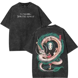 valentine shirts Retro Vintage Limited Spirited Away Chihiro Washed Tee Unisex Heavyweight Cotton Tshirt, Anime Lover, Streetwear anime merch