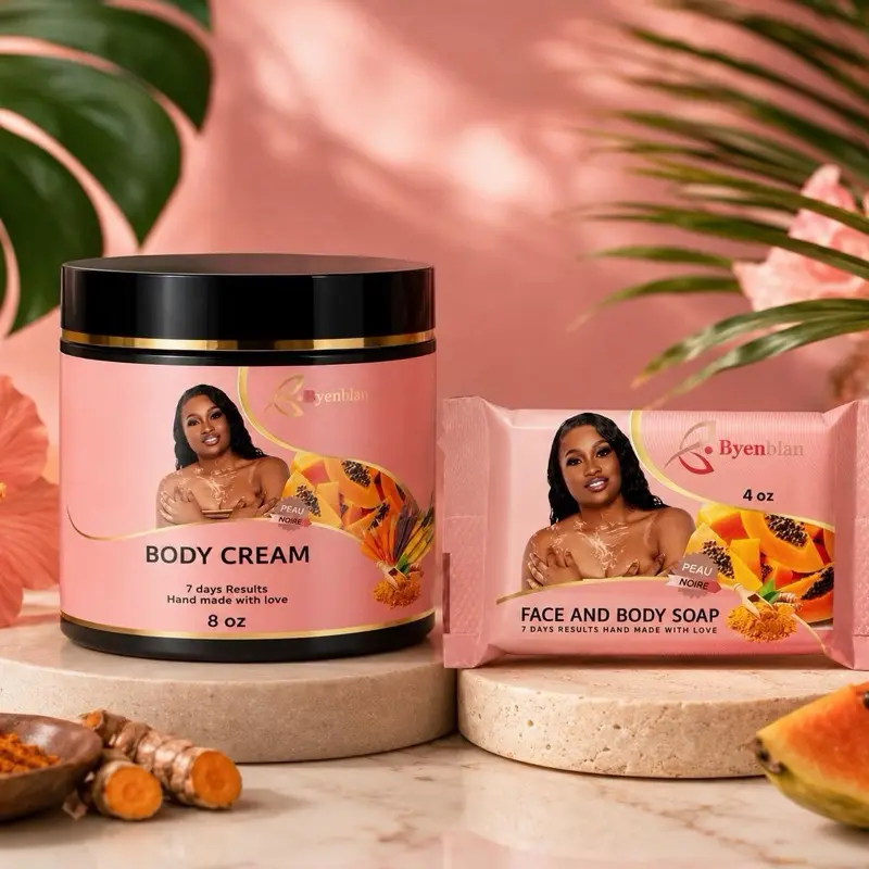 Byennwa Papaya Body Set Cream 8 0z- Soap for Peau Noir  Brightly 7 days Resuls Handmade Lotion with Love for Soft & Smooth skin.